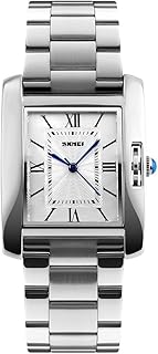 MASTOP Unisex Women Men Watch Rectangle Rose Gold Stainless Steel Waterproof Crystal Analog Quartz Roman Numerals Watch