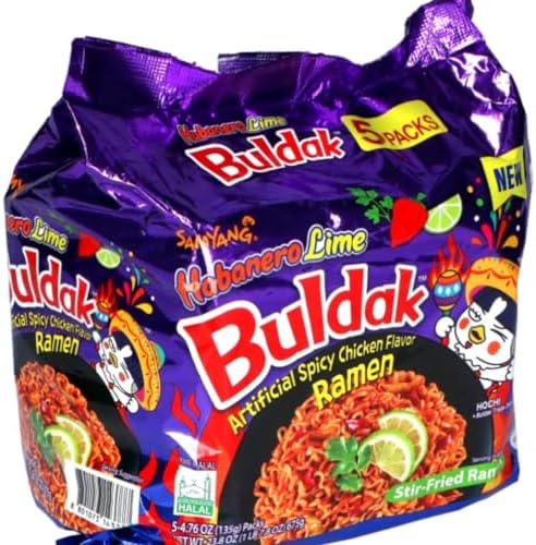 Samyang Buldak Hot Chicken Spicy Ramen Korea Instant Packaged Noodles,4.76 oz,Habanero Lime,5 Pack