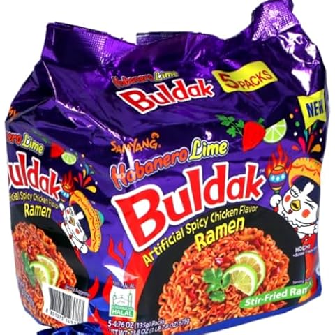 Samyang Buldak Hot Chicken Spicy Ramen Korea Instant Packaged Noodles,4.76 oz,Habanero Lime,5 Pack Cover