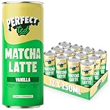 PerfectTed Vanille Matcha Latte (Prêt à Boire), Matcha Japonais de Qualité Cérémoniale, 12 Canettes de 250 ml, Prêt à Boire avec Avoine Sans Gluten | Sans Produits Laitiers
