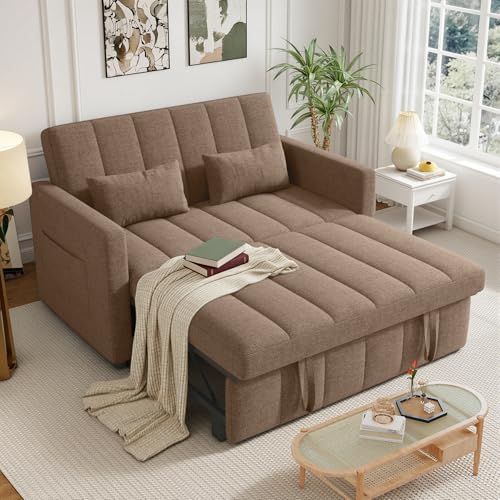Image of Nebuaegis Sleeper Sofa Bed,3-in-1 Convertible Pull Out Couch with Adjustable Backrest for Living Room,Loveseat Sofa Bed with Side Pockets,Easy Assembly,Brown,1 PCS