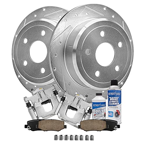 Detroit Axle - Rear Brake Kit for 2007-2017 Jeep Wrangler Drilled & Slotted Brake Rotors and Ceramic Brakes Pads 2008 2009 2010 2011 2012 2013 2014 2015 2016 Replacement : 12.44