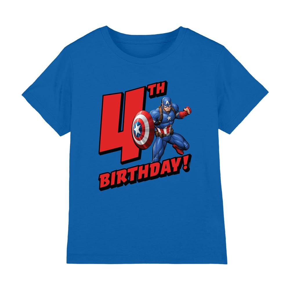 CAPTAIN AMERICA Birthday 4 Unisex Kids T Shirt, Royal, 9-10 Years