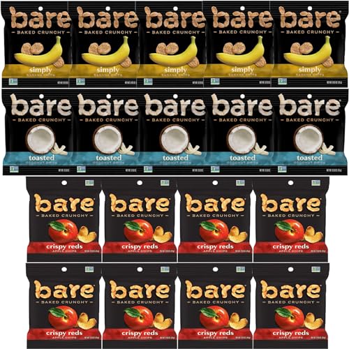 Bare Chips Variety Pack - Assortment of Apple Chips, Banana Chips and Coconut Chips Snack Size - Care Package Gift Box (18 Count)