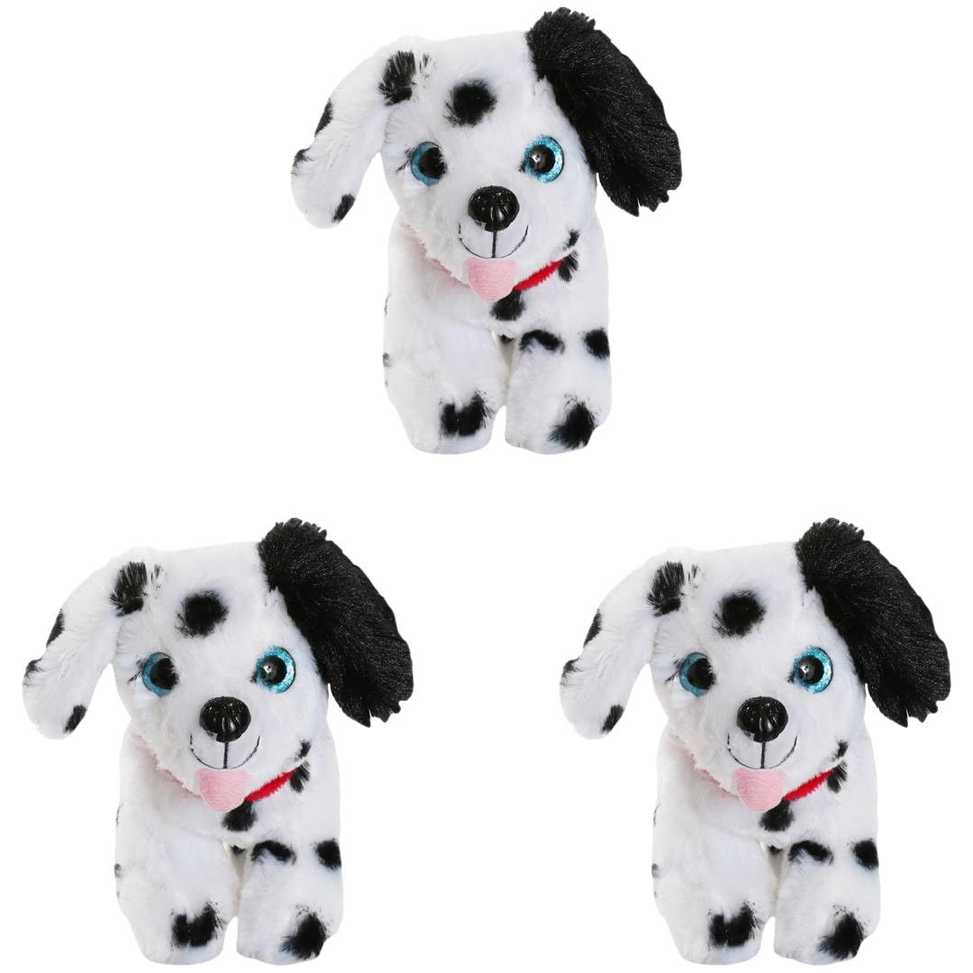 Dalmatian Dog Plush Toy - Pack of 3 - Cute Black & White Plushie Toy Dog with Glittery Eyes - TV Movie School Book Week World Book Day Fancy Dress Costume Accessory