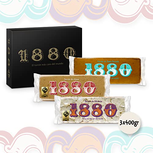 1880 - Pack Cesta de Navidad, Turrón de Jijona 300g + Turrón de Alicante 300g + Turrón de Yema Tostada 300g, Calidad Suprema, Típico Dulce Navideño, Receta Artesanal, Turrón Tradicional, 900 Gramos