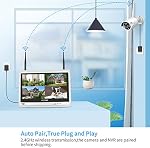 Hiseeu Système de caméras de sécurité sans fil avec moniteur de 12', 3TB HDD, 2.4G/5G WiFi, Caméras de bullet, Surveillance tout-en-un à domicile, Vision nocturne, Détection de mouvements, Aucun frais mensuel