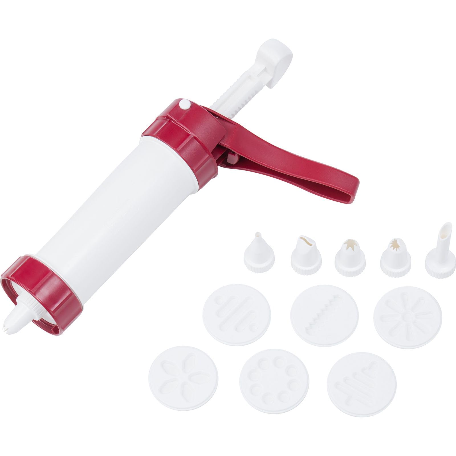 Westmark Presse à Biscuits/Seringue à Décorer, 6 Disques, 6 Douilles de Décoration, Quantité : 225 ml, Plastique, Luxus, Blanc/Rouge, 32302260