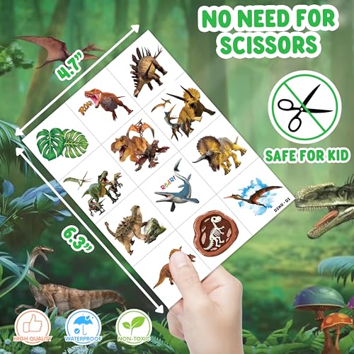 Image of 120 PCS Funny Dinosaur 3D Pre-Cut Temporary Tattoos for Kids | | Super Cute Themed Birthday Party Favors, Supplies, Decorations, Funny Jungle Fake Tattoo Stickers, Gifts for Boys Girls