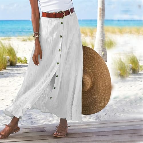 IVERIRMIN Women's Casual Button Down Long Skirt Summer Lightweight High Waist Solid Color Midi Maxi A-line Beach Skirts2