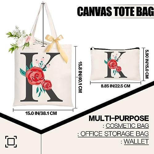 Floral Initial Canvas Tote Bag for Women Bridesmaid Gifts - Personalized Monogrammed Beach Bags for Holiday, Wedding2