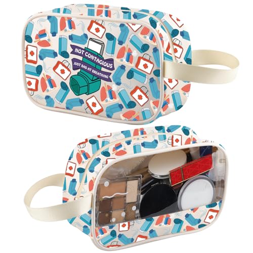 XYANFA Asthma Makeup Bag Social Distancing Asthma Inhaler Case Asthmatics Gift Quarantine Clear Travel Toiletry Bag Organizer Pouch Cosmetic Bag (BREATHING tm)