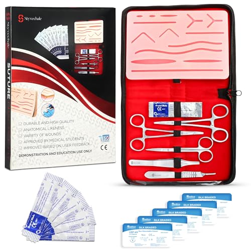 Suture Practice Kit for Medical Students Nurses Beginners 3 Layer Suturing Practice Pad with 14 Pre-Cut Points Suturing Practice Kit Training Instruments Sutures & Carry Case