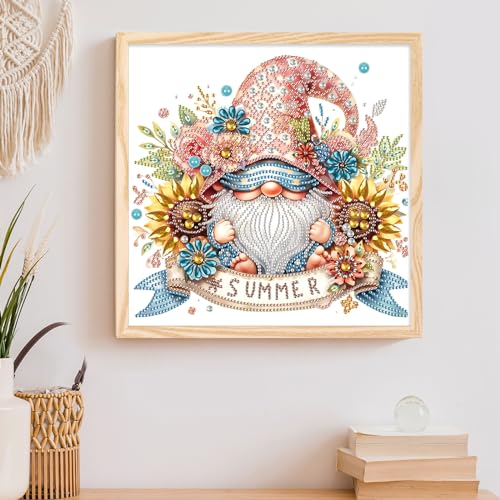 Image of 5D Special Shape Diamond Art Kit for Adults, Sunflower Gnome, 12 x 12 Inch | Crystal Rhinestones, DIY Wall Decoration Gift, Diamond Painting