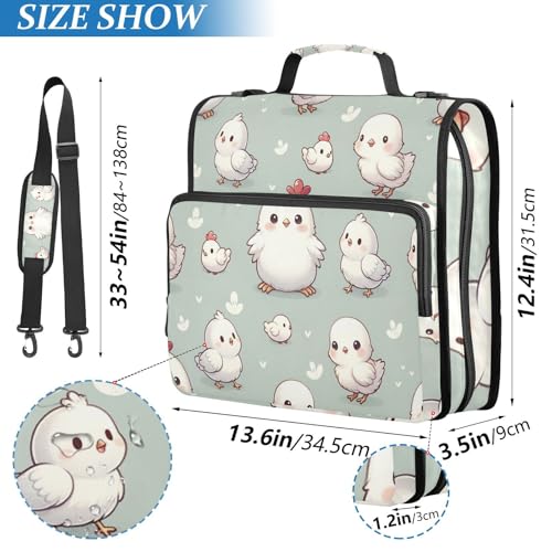 Image of Cute Animal Chicken Farm Zipper Binder Bag 3 Ring Binder with Shoulder Strap Zip Up 500 Sheets Capacity Multi Pockets for School Office Supplies