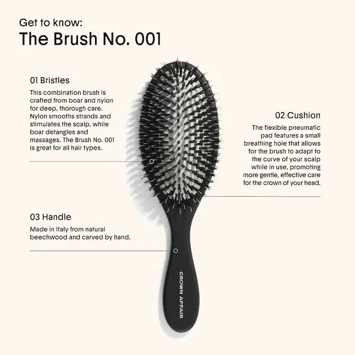 CROWN AFFAIR - The Brush No. 001 - Dual Bristle Brush for Medium to Thick, Straight or Wavy Hair, and for Healthy Scalp and Silky Strands