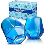 Dragon Glassware x Jeopardy Glasses - 12 oz Diamond Shaped Blue Whiskey Glasses Set of 2 - Wine and Bourbon Glassware That Naturally Aerates - Unique Jeopardy Gift