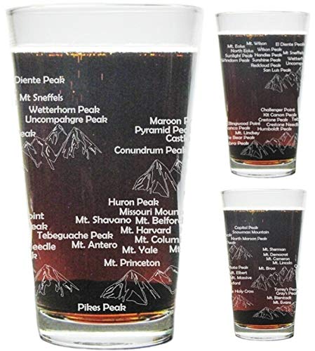 Orange Kat Colorado 14ers Fourteeners 16oz. 360 Degree Laser Engraved Pint Glass/Beer Glass