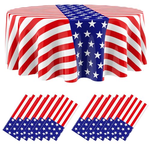 Image of Oudain 4th of July Decoration Tablecloths 84 Inch Plastic 250th Anniversary Patriotic Tablecloth American Flag Red White Blue Disposable Tablecover for Memorial Day Party Supplies(12 Pcs,Stripe)