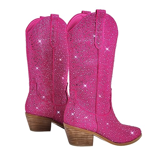 Yolkomo Cowboy Boots For Women Wide Calf Glitter Rhinestone Cowgirl Boots2