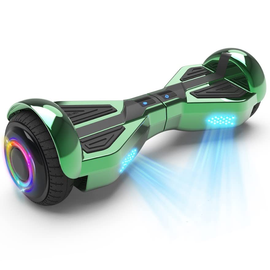 Starship Hoverboard with Bluetooth Speaker, Chrome Color Self Balancing Scooters with Science Fiction Design and 6.5 inch LED Wheels (Chrome Green)