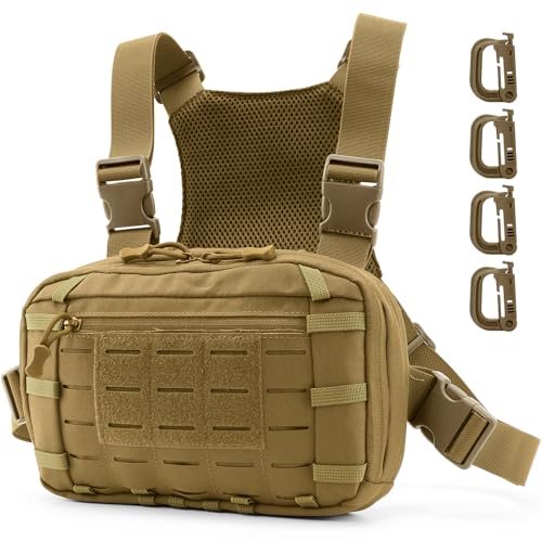AUMENTAR Tactical EDC Chest Bag Utility Molle Chest Rig Pouch with CCW Compartment Adjustable Strap Admin Pouch Outdoor Chest Pack Khaki