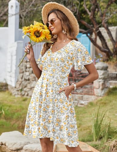 Image of Zeagoo Womens Summer Dress Casual Swing Sundresses Floral Ruffle Short Sleeve Wedding Guest Dress Beach Mini Dress 2026