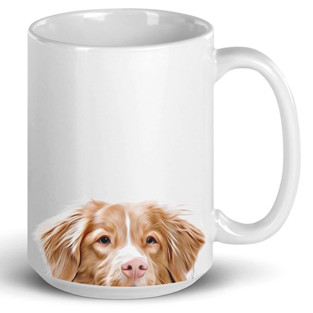Funny Curious Copper Nova Scotia Duck Tolling Retriever Peeking Look Out Coffee Mug 15oz - Cute White Ceramic Cup Gifts for Dog Lovers Puppy Owners
