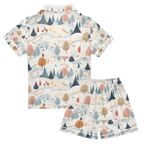 senya Mountain Peak Tree Satin Summer Pajama Sets Silk Short Sleeve Button Down Sleepwear2