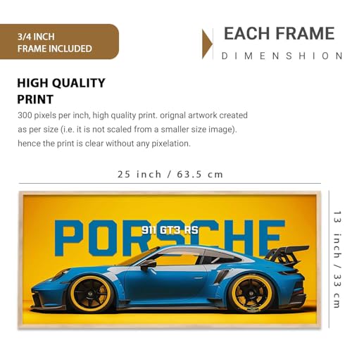 Image of kotart Big 911 GT3RS Porsche Car Framed Posters Gift Items for Boys Room Wall Decoration Bedroom Living Room Office Studio Decor | Car Poster Frame for Wall Decor Set Of 1 Size (13 x 25 inch)