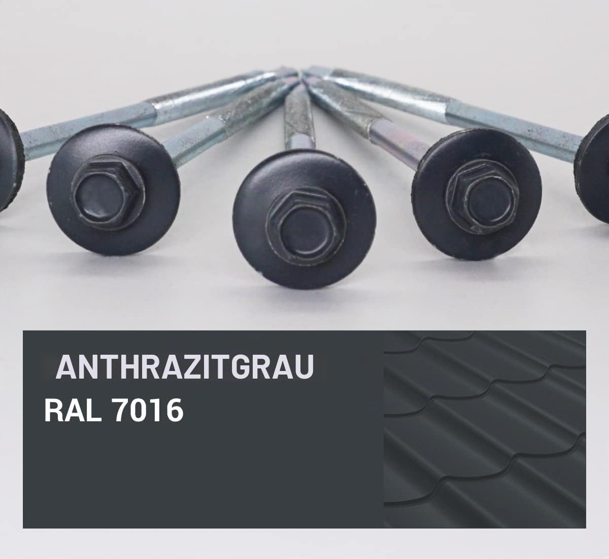 (50 Stück) Lackierte selbstbohrende 5,5 x 150 mm Schrauben mit EPDM-Unterlegscheiben für Sandwichplatten, Sechskantkopf (Anthrazitgrau, RAL 7016)
