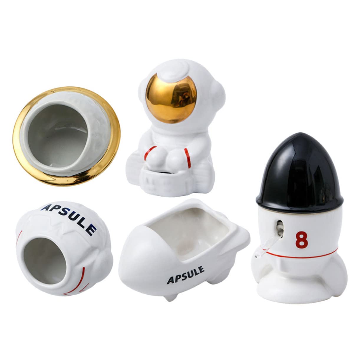 ORFOFE 1juego Comederos Cerámicos para Hámster Temática Espacial Incluye Plato De Comida Bebedero De Astronauta y Bañera para Mascotas Pequeñas Accesorios para Hámster y Cobayas