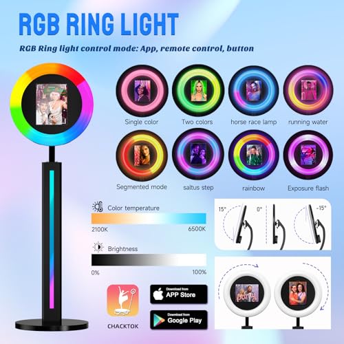 Image of Portable iPad Photo Booth Compatible with Any Ipad,2 Months ChackTok PhotoBooth VIP Member, RGB Music Sync, Software APP, Remote Control, Ring Light, Selfie Photo Booth with Flight Case Black