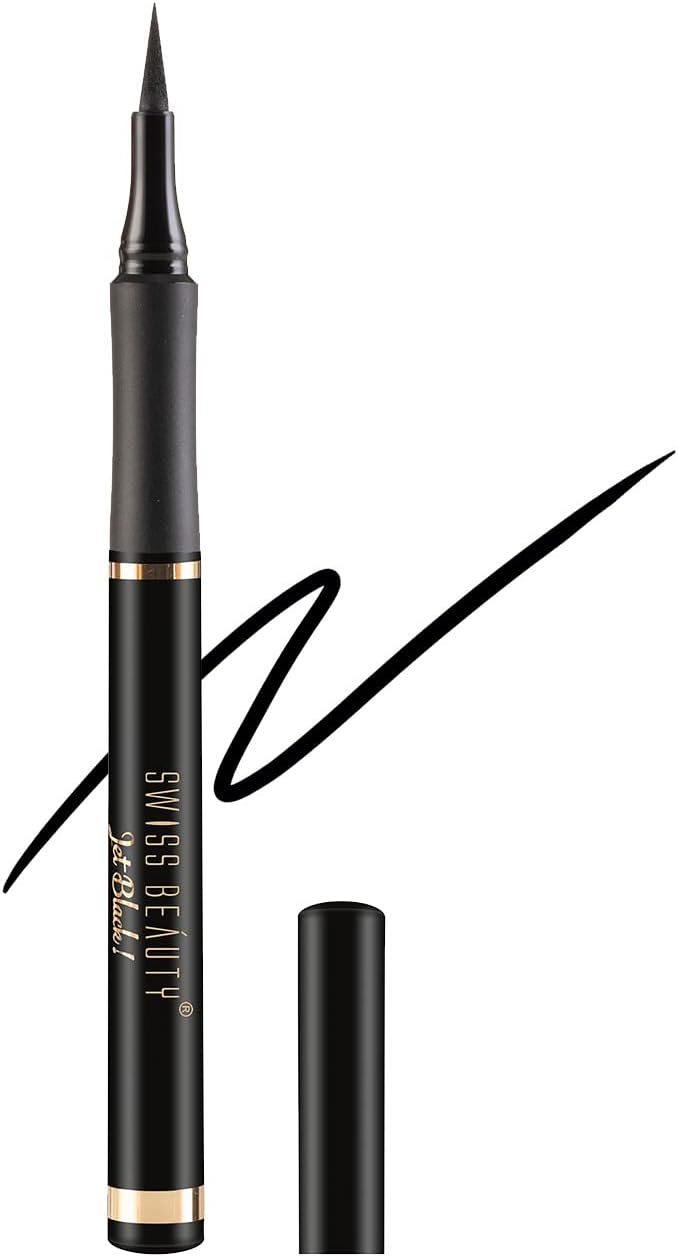 SWISS BEAUTY Waterproof And Long Wearing Bold Felt Tip Pen Glossy Eyeliner | Smudge Proof Eye Makeup | Quick Drying | Black, 1.2Ml
