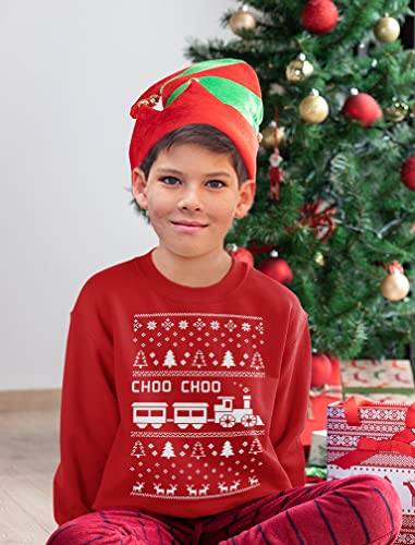 Tstars Choo Choo Train Boys Ugly Christmas Sweatshirt Tacky Sweater Style Xmas Holiday Youth Kids Sweatshirts3