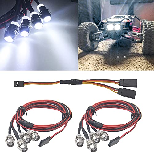 2Pack Hircqoo 4Led Rc Car Led Light Headlights Taillight Lighting With Jr Y Cable Compatible With Traxxas Hsp Tamiya Redcat Rc4Wd Axial Scx10 Kyosho Arrma 1/8 1/10 1/12 Rc Car Truck Crawler (4White) #TOP5