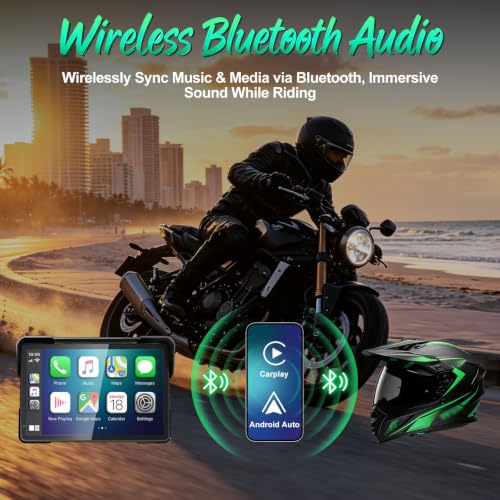 Image of YZW 7 Inch Wireless Motorcycle Carplay, GPS Navigation with Android Auto, Siri & Google Assistant, USB Cable /Bluetooth 5.2 /TMPS /Voice Control /IP69K Waterproof Touchscreen /Light Sensor /Quick Release