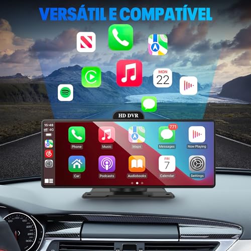 Central multimidia automotivo,estéreo portátil para carro com carplay sem fio, Android Auto,tela sen