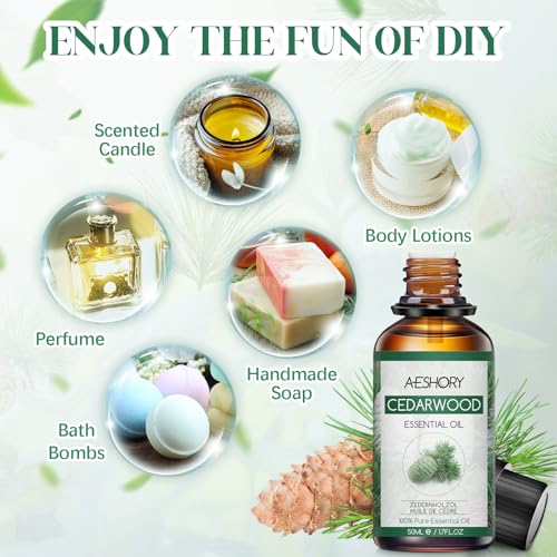 Aeshory 50ml Olejki Eteryczne Z Drzewa Cedrowego, 100% Czysty Olejek Eteryczny Z Drzewa Cedrowego Do Dyfuzorów, Aromaterapii, Lepszego Snu, Wzrostu Włosów, Pielęgnacji Skóry, Perfum Diy, Wyrobu Świec