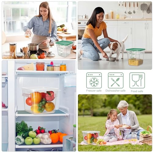 Image of Lallisa 4 Pcs 8qt & 4qt Clear Food Storage Containers with Lids Handles and Scales, Stackable Plastic Square Food Storage Containers for Dough Proofing Baking Kitchen Restaurant(White, Green)