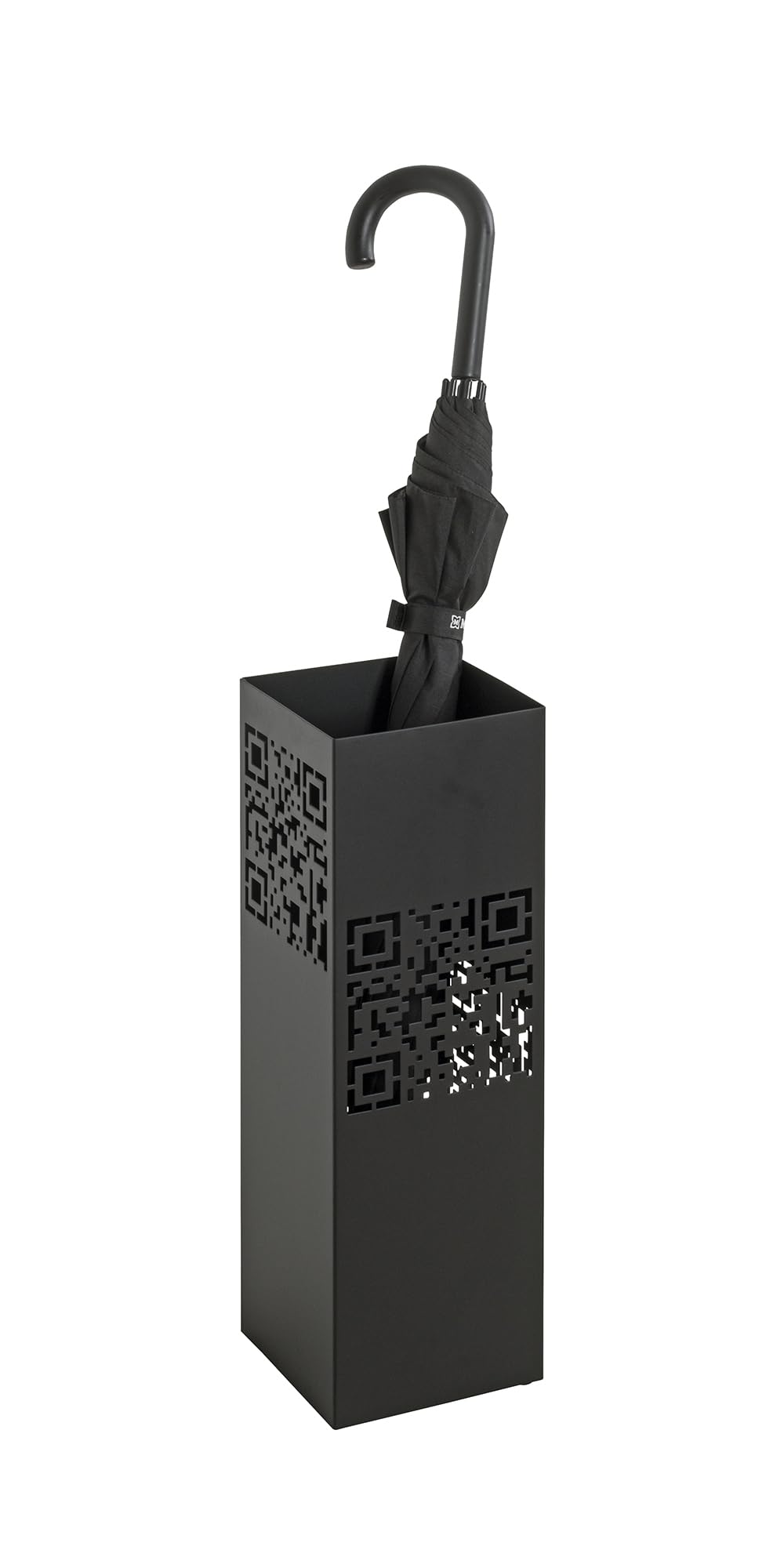 Porte-parapluies HAKU Noir Métal - Design Moderne, Bac Récupérateur D'eau, Dimensions 16x48x16 Cm
