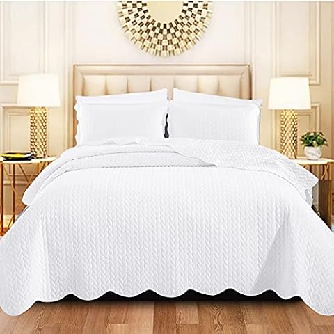 Shop Direct 24 Single Bed Quilted Bedspreads Bed Throw For Bedroom Decor - Embossed Matt Finish Reversible Quilt Coverlets Bedspread Sofa Bed Cover With Pillow Case 185 X 240 cm - White Throw Cover