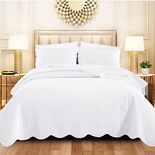 Image of Luxury Bedspread Super King Size White - Stylish Matt Finish Lightweight Reversible Embossed Pattern Bedspread Bedding Sets - 3 Piece Blanket Throw Bed Spread 250 X 270 cm + 2 Pillow Shams