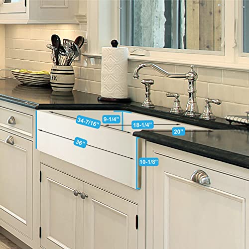 Houzer Platus Fireclay Series Farmhouse Apron Front/Undermount 36 Inch Single Bowl Kitchen Sink - Durable, Chip And Crack Resistant Farm Sink - Ptg-3600 Wh #TOP3