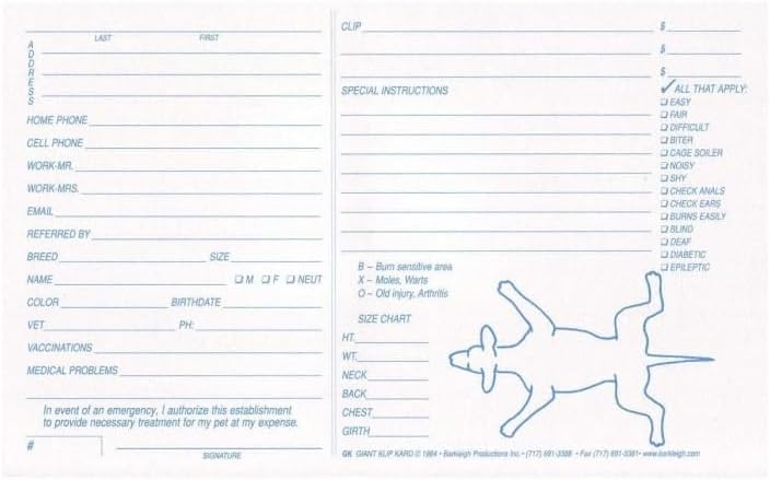 Kennel Groomer Vet Rescue Shelter Professional Informational Klip Card 100 Packs (5 x 8 - White)
