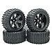Rc 1/10 Truck Off-Road Car Rubber Tires + 7 Spokes Wheel Rim Black Rc Car Parts Pack of 4