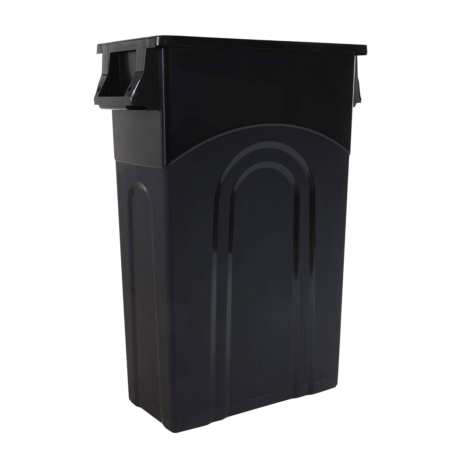 United Solutions Highboy Waste Container, 23 Gallon, Space Saving Slim Profile and Easy Trash Bag Removal, Indoor or Outdoor Use, Integrated Handles for Easy Carrying, 4-Pack, Black.