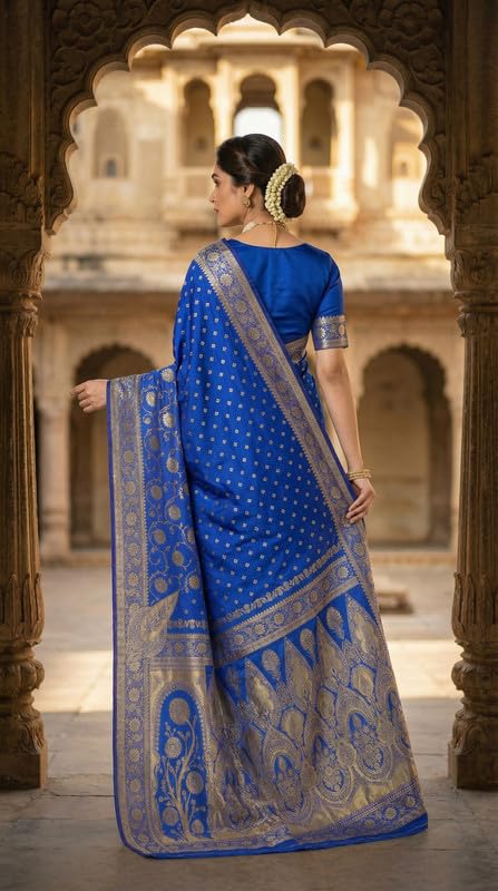 Image of C J Enterprise Women's Pure Soft Silk Saree With Blouse Piece For Wedding (Jiya)