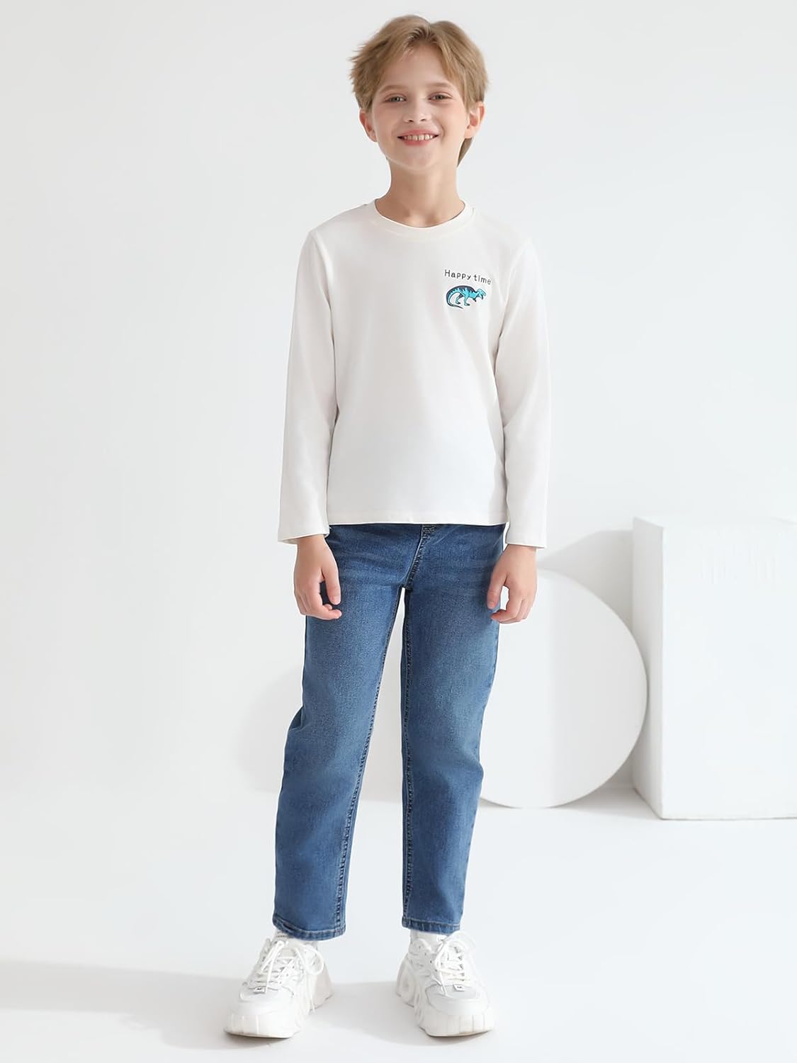 Haloumoning Boys Jeans Kids Elastic Waist Straight Leg Denim Pants with Drawstring 4-14 Years - Image 4