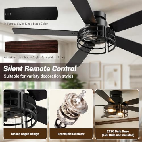 TCL 52" Black Caged Flush Mount Ceiling Fan with Light & Remote - image 3